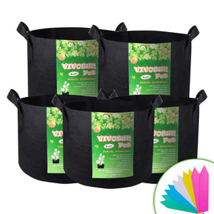 VIVOSUN 5-Pack 10 Gallon Plant Grow Bags, Premium Series Thichkened Non-Woven Aeration Fabric Pots w/Handles - Reinforced Weight Capacity & Extremely Durable (Black)