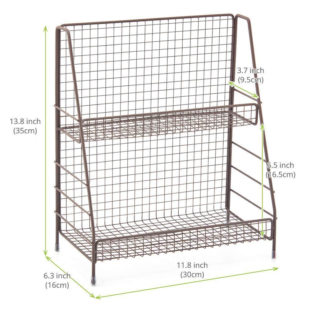 2-Tier Organizer Rack, EZOWare Wire Basket Storage Container Countertop Shelf for Kitchenware Bathroom Cans Foods Spice Office and more - Rustic Brown