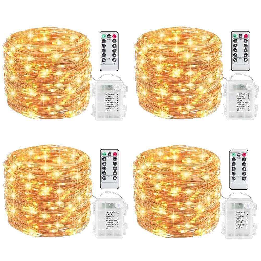 YOUNGFORCE Fairy Lights, Battery Powered String Lights with Remote Control Waterproof Decorative Copper Wire Lights 16.5ft 50LEDs for Bedroom,Patio,Indoor,Party,Garden(Cool White 4 Packs)