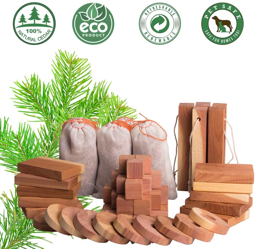 ACMETOP Aromatic Cedar Blocks for Clothes Storage, 100% Natural Cedar Balls Hangers Clothes Protector, Storage Accessories Closets & Drawers Freshener (60Pack)