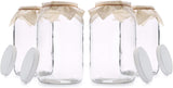 4 Pack - 1 Gallon Glass Jar w/Plastic Airtight Lid, Muslin Cloth, Rubber Band - Wide Mouth Easy Clean - BPA Free & Dishwasher Safe - Kombucha, Kefir, Canning, Sun Tea, Fermentation, Food Storage