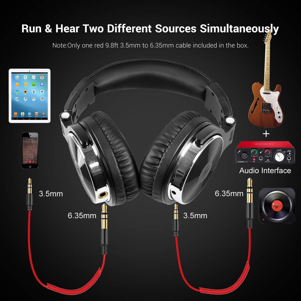 OneOdio Adapter-Free Closed Back Over-Ear DJ Stereo Monitor Headphones, Professional Studio Monitor & Mixing, Telescopic Arms with Scale, Newest 50mm Neodymium Drivers - Black