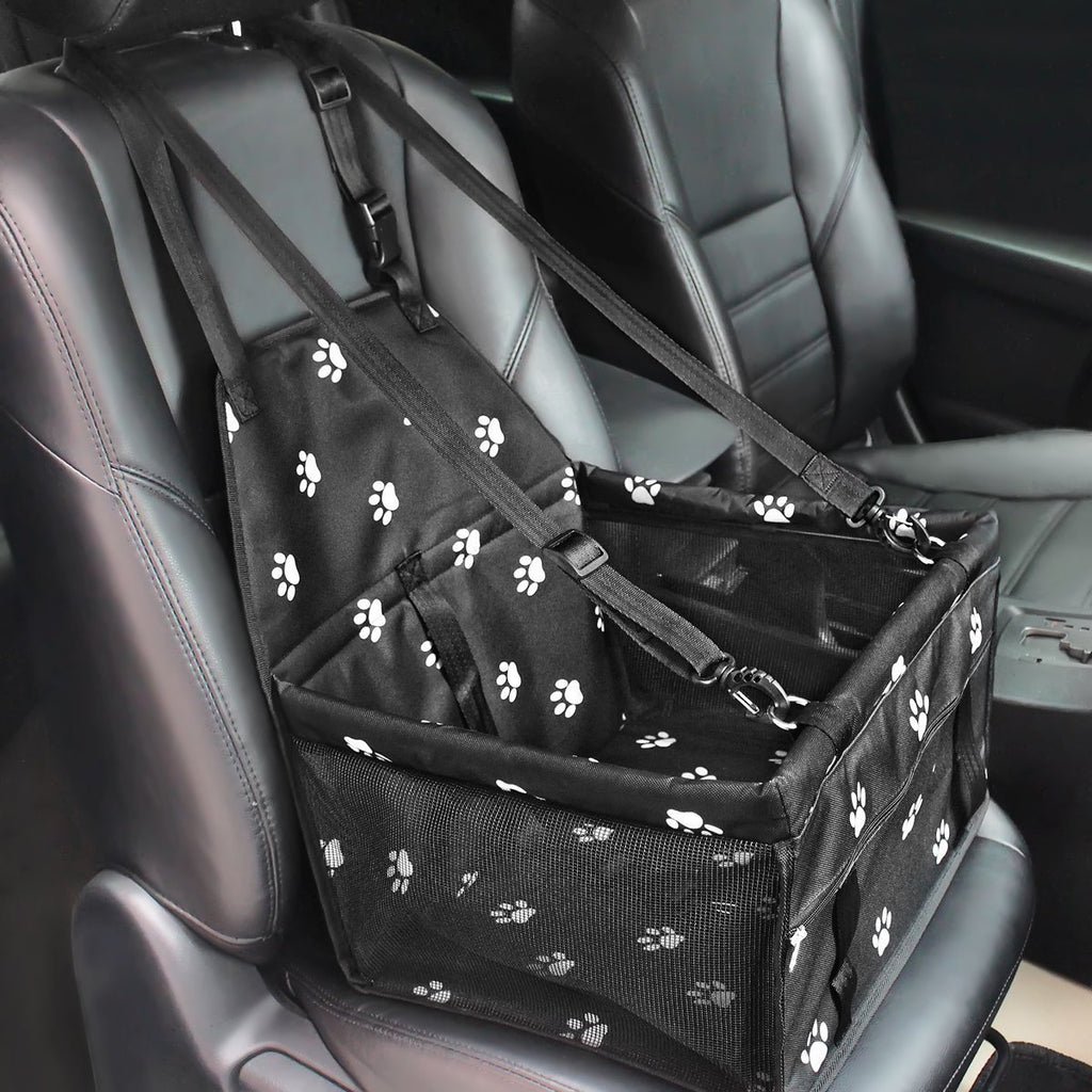 HIPPIH Collapsible Pet Booster Car Seat Cat Car Carrier with Safety Leash and Zipper Storage Pocket with 2 Support Bars, Portable Small Dog