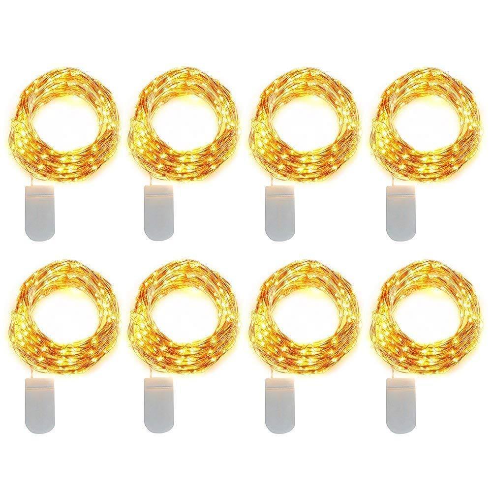 Ustellar 10ft 30 Micro Starry LED String Lights, Waterproof Fairy Silver Wire Lights, Moon Lights Battery Operated (Included), For DIY Wedding, Party, Table Decorations, Cool White, 8 Pack