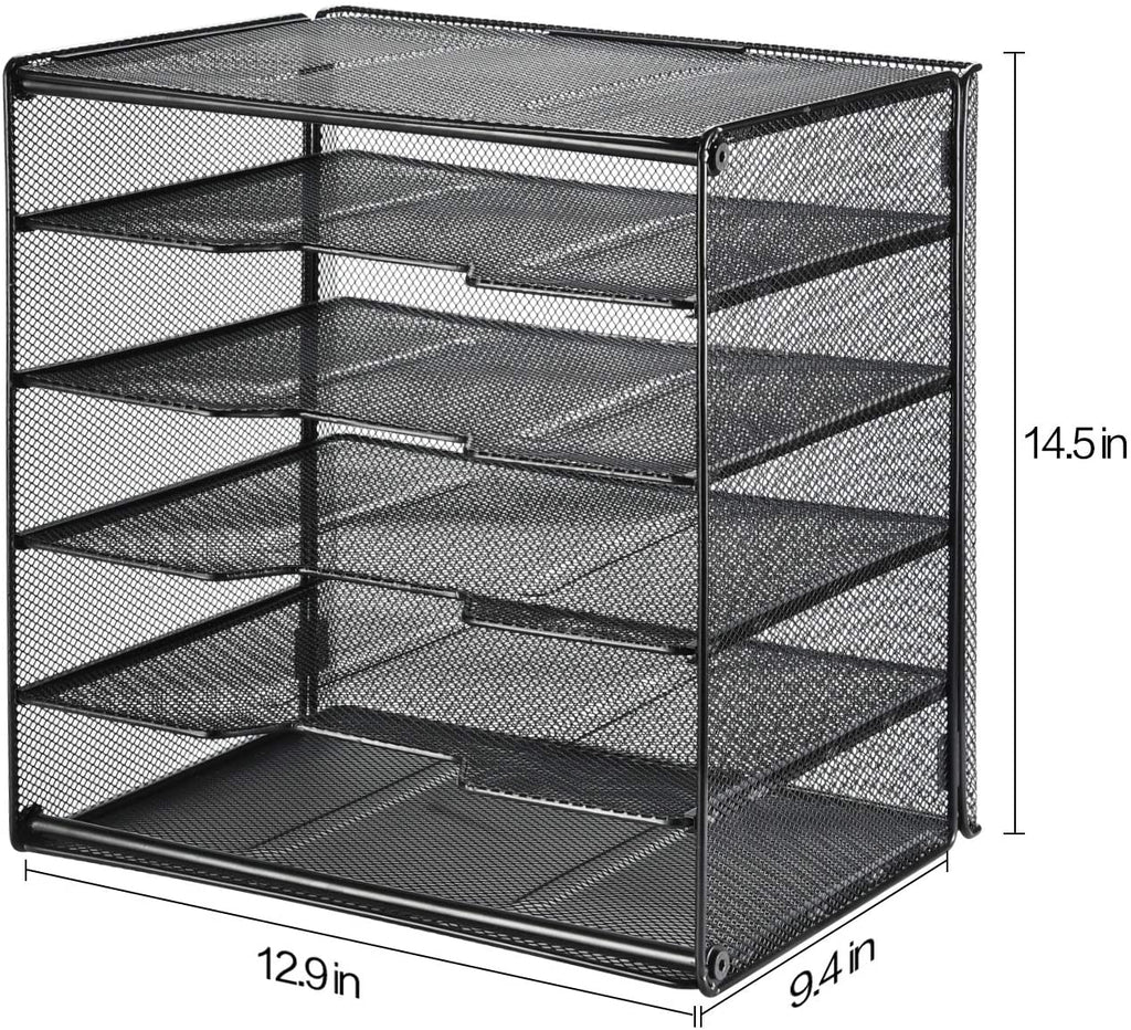 Veesun Paper Letter Tray Organizer, Mesh Desk File Organizer with 5 Tier Shelf Sorter, Black