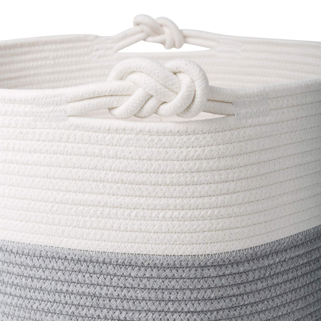 Goodpick Cotton Rope Basket with Handle for Baby Laundry Basket Toy Storage Blanket Storage Nursery Basket Soft Storage Bins-Natural Woven Basket, 15'' × 15'' × 14.2''