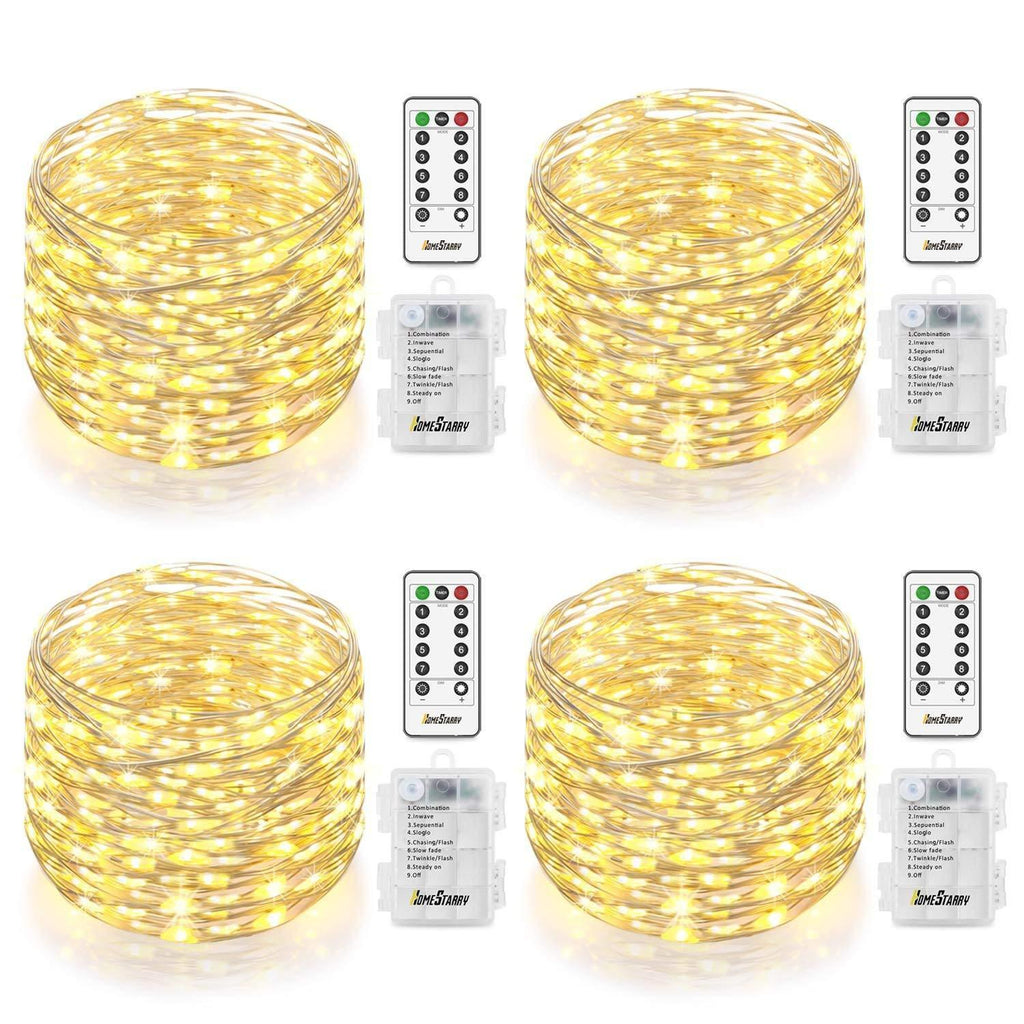 4 Pack Fairy Lights Fairy String Lights Battery Operated Waterproof 8 Modes Remote Control 50 Led String Lights 16.4ft Silver Wire Firefly lights for Bedroom Wedding Festival Decor (Cool White) ¡