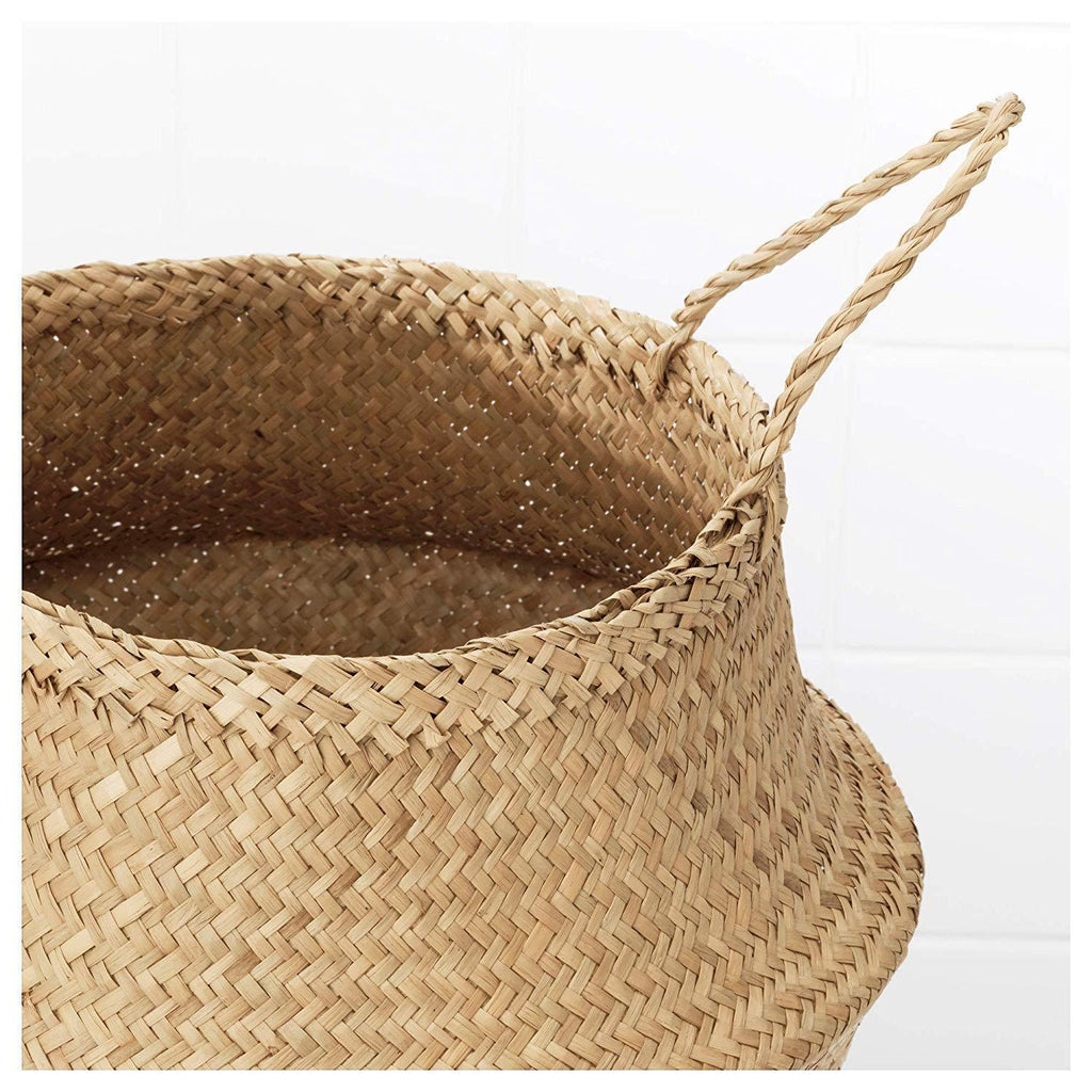 Welcare Natural Woven Seagrass Tote Belly Basket for Storage, Laundry, Picnic, Plant Pot Cover, and Beach Bag (Natrual)