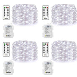 4 Pack Fairy Lights Fairy String Lights Battery Operated Waterproof 8 Modes Remote Control 50 Led String Lights 16.4ft Silver Wire Firefly lights for Bedroom Wedding Festival Decor (Cool White) ¡