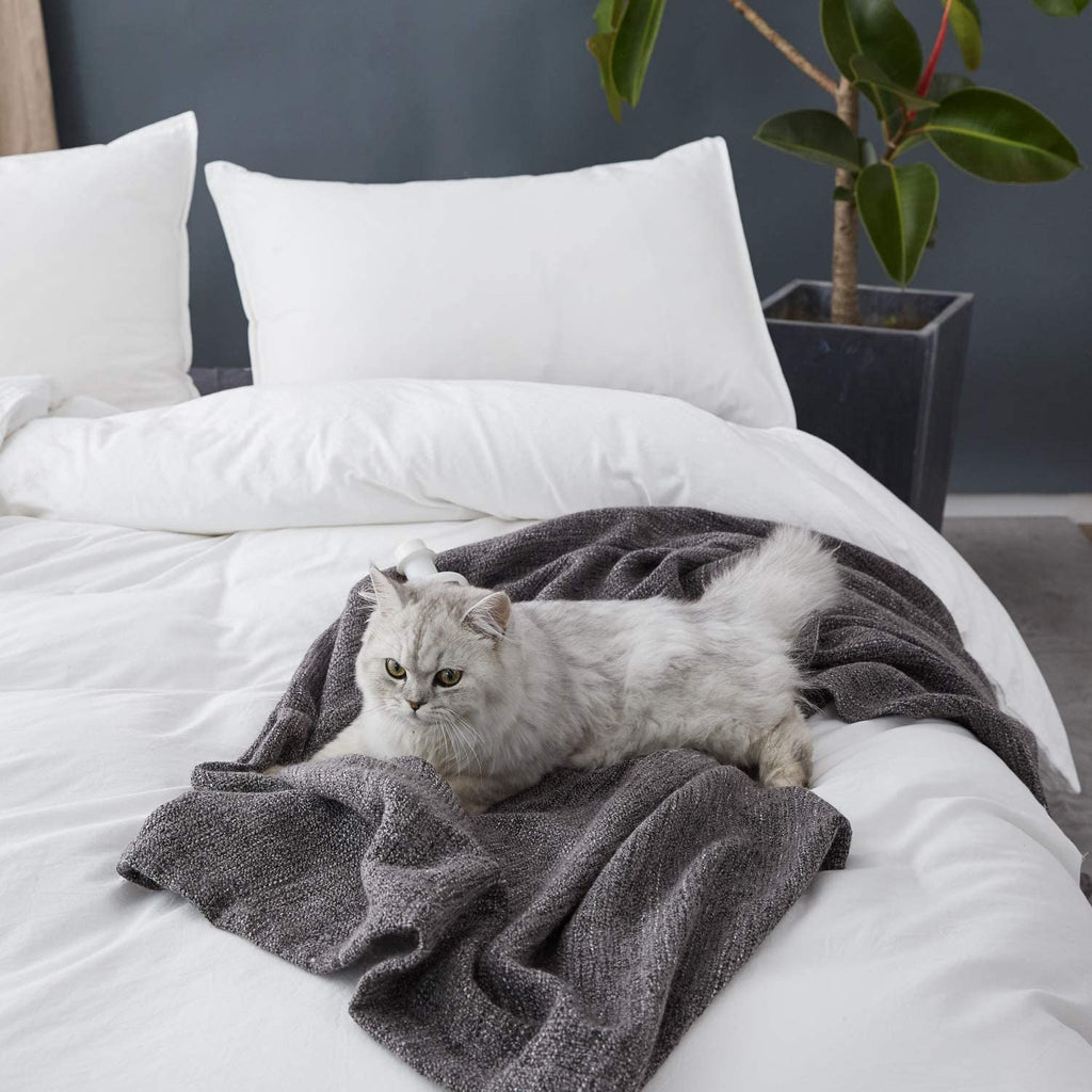 100% Washed Cotton Duvet Cover 3 Piece, Comforter Cover California King Size, Ultra Soft with Zipper Closure, Corner Ties, Simple Bedding Style, Gray White Plaid by SORMAG
