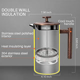 Secura French Press Coffee Maker, 304 Grade Stainless Steel Insulated Coffee Press with 2 Extra Screens, 34oz (1 Litre), Silver