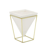 Purzest Modern Indoor Desktop Planter Vase,Ceramic Planter with Metal Stand(White + Gold)