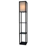 Light Accents Floor Lamp 3 Shelf Standing Lamp 63" Tall Wood with White Linen Shade (Black)