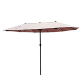 Outsunny VD-3454OPBE Crank-Tan 15' Double-Sided Twin Outdoor Market Patio Umbrella with Cran, L x 8.85'W x 7.9'H