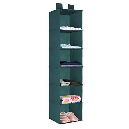 Magicfly Hanging Closet Organizer, 6-Shelf Hanging Clothes Storage Box Collapsible Accessory Shelves Eco- Friendly Closet Cubby, Sweater & Handbag Organizer, Easy Mount, Black