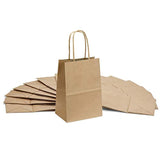 Halulu 100pcs 5.25" x 3.75" x 8 " Brown Kraft Paper Bags,Handled, Shopping, Gift, Merchandise, Carry, Retail,Party Bags