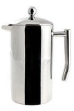 Bruhen Klassik French Press - 34 Ounce Stainless Steel - Double Wall Insulated - 4 Mugs (1 Liter) - Mirror Finish - Dining Room to Kitchen to Camping!