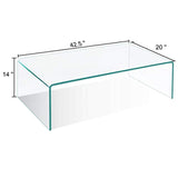 Tangkula Glass Coffee Table Modern Home Office Furniture Clear Tempered Glass End Table International Occasion Tea Table Waterfall Table with Rounded Edges