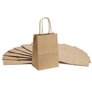 GSSUSA 100pcs Brown Kraft Paper Bags 5.25" x 3.75" x 8",Handled, Shopping, Gift, Merchandise, Carry, Retail,Party Bags (Brown)