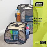 Smart Design Deluxe Mesh Pop Up Square Laundry Hamper w/ Side Pocket & Handles - VentilAir Fabric Collapsible Design - for Clothes & Laundry - Home - (Holds 2 Loads) (14 x 23 Inch) [Black]