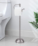 SunnyPoint Classic Bathroom Free Standing Toilet Tissue Paper Roll Holder Stand, Chrome Brush Finish