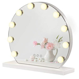 Tangkula Makeup Vanity Mirror with Light, Hollywood Style Mirror with Base Touch Screen High Definition Cosmetic Mirror with 10 LED Dimmable Bulbs 3 Color Lighting Modes, Tabletop Frameless Mirror