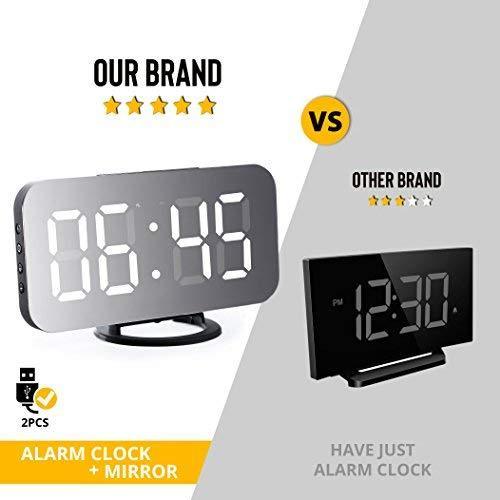 Faveo LED digital alarm clock for the bedroom with dual USB charging ports, 5 min snooze function and 6'5 large display with adjustable brightness including night mode