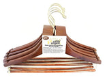 Quality Hangers Wooden Hangers Beautiful Sturdy Suit Coat Hangers with Locking Bar Gold Hooks (5 PACK)
