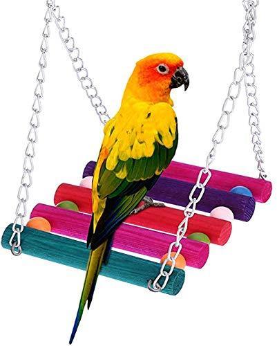 7pcs Birds Cage Swing Set Parrots Toys with Bell Colorful Chewing Hanging Hammock for Parakeets, Macaws, Conures, Budgies, Lovebirds, Mynah, Cockatiel, Finches