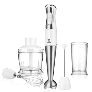 Immersion Hand Blender, Utalent 5-in-1 8-Speed Stick Blender with 500ml Food Grinder, BPA-Free, 600ml Container,Milk Frother,Egg Whisk,Puree Infant Food, Smoothies, Sauces and Soups - White