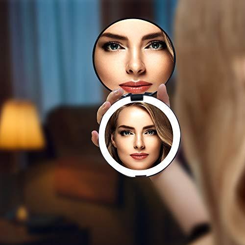 Benbilry LED Lighted Travel Makeup Mirror, 1x/7x Magnification, 5 Inch Dual Sided Vanity Mirror with Lights Portable Compact Illuminated Cosmetic Mirror – Perfect for Handbag (Black)