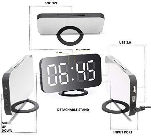 Faveo LED digital alarm clock for the bedroom with dual USB charging ports, 5 min snooze function and 6'5 large display with adjustable brightness including night mode