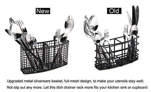 TQVAI Kitchen Dish Drainer Drying Rack with Full-Mesh Silverware Storage Basket, Black