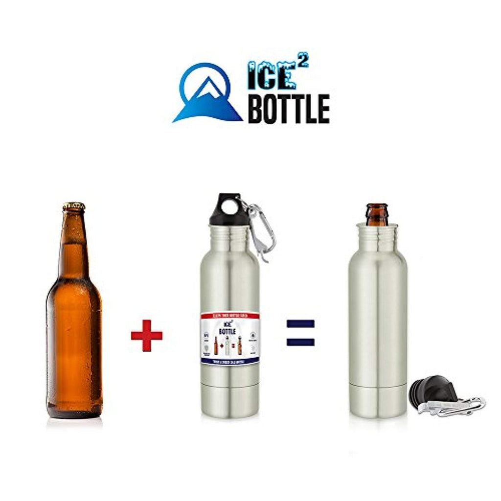 The Original Beer Bottle Cooler - Cold Beer Keeper - Stainless Steel Bottle Armor Insulator - Bottled Beer Armour Holder - Fits 12oz Bottles - Includes Bottle Opener & Keychain Carabiner (2 Pack)