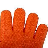 Easy Clean Silicone BBQ Cooking Gloves Set,Smoker Premium Long Rubber BBQ Oven Gloves Heat Resistant Kitchen grilling Gloves Long Waterproof Non-slip Potholder For Barbecue,Baking (Orange)