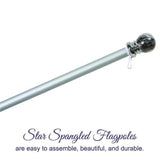 Flag Pole - 6 Foot Silver Brushed Aluminum No Tangle Spinning Flagpole with Silver Globe Built Tough and Beautiful to Fly Grommeted or Sleeve Flags Proudly in Residential House or Commercial Settings