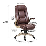 Worpson High Back Bonded Leather Executive Office Chair - Flip-up Arms, Adjustable Recline Locking Mechanism, Thick Padding and Lumbar Support Task Chair - Brown