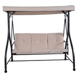 Beige Converting Bed Swing Hammock Chair Patio 3 Person Seat With Canopy Outdoor Furniture