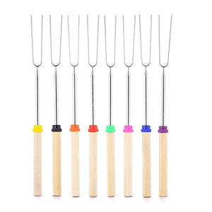 smart chef 8 Telescoping Marshmallow Roasting Sticks 8 Bamboo Skewers - Liquidation, Half-Price - Stainless Steel Forks Color-Coded Wood Handles - Zip Case for Compact Storage - Blunt Prongs