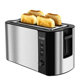 HoLife 4 Slice Long Slot Toaster Best Rated Prime, Stainless Steel Bread Toasters with Warming Rack, 6 Bread Shade Settings, Defrost/Reheat/Cancel Function, Extra Wide Slots, Removable Crumb Tray