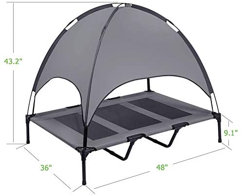 Niubya 48 Inches XLarge Elevated Dog Cot with Canopy, Durable 1680D Oxford Fabric Pet Bed for Indoor and Outdoor Use