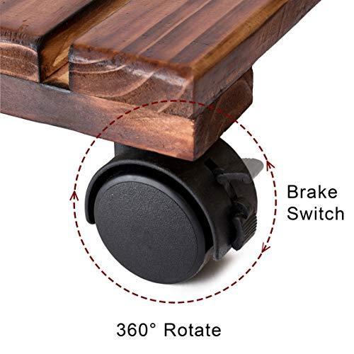 DECOLUXES (2 Pack) Plant Caddy Wooden Stand Wheels Indoor 12 Inch Heavy Duty Square Lockable Patio Outdoor Roller Flower Pot (Torched Wood)