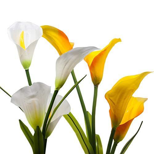 Marcoah Upgraded Solar Flower Lights - Outdoor Waterproof LED Flowers for Garden, Path, Landscape, Patio, and Lawn (Calla Lily, Yellow and White) - 2 Pack