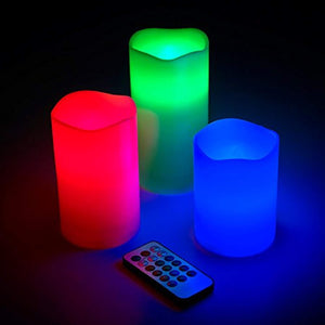 Flameless Color Changing Candles (3 candles that mimics a real candles) with Remote Control & Timer (Made With Real Wax!)