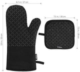 KeShi Kitchen Oven Mitts Set, Oven Mitts and Pot Holders, Heat Resistant with Quilted Cotton Lining, Non-Slip Surface 4 Pieces for Cooking, Baking, Grilling, Barbecue (Gray)