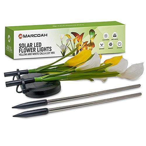 Marcoah Upgraded Solar Flower Lights - Outdoor Waterproof LED Flowers for Garden, Path, Landscape, Patio, and Lawn (Calla Lily, Yellow and White) - 2 Pack