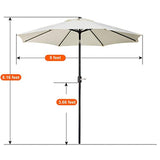 UHINOOS 9 ft Patio Umbrella,Outdoor Umbrella with Crank and 8 Ribs,100% Polyester Aluminum Alloy Pole Tilt Button Outside Table Umbrella.Fade Resistant Water Proof Patio Table Umbrella,Ivory