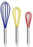 TEEVEA  Silicone Whisk, Balloon Whisk Set, Wire Whisk, Egg Frother, Milk and Egg Beater Blender - Kitchen Utensils for Blending, Whisking, Beating, Stirring, Set of 3, Red,Yellow, Blue