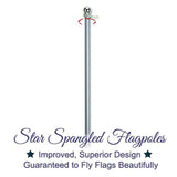 Flag Pole - 6 Foot Silver Brushed Aluminum No Tangle Spinning Flagpole with Silver Globe Built Tough and Beautiful to Fly Grommeted or Sleeve Flags Proudly in Residential House or Commercial Settings