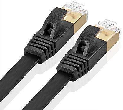 iCreatin CAT 7 Double Shielded 10 Gigabit 600MHz Ethernet Patch Cable, Gold Plated Plug STP Wires CAT7 for High Speed Computer Router Ethernet LAN Networking (7 Feet, 2 Pack-Black-Flat)